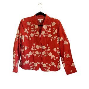 Dress barn Petite Bright Red Embroidered Floral Blazer
